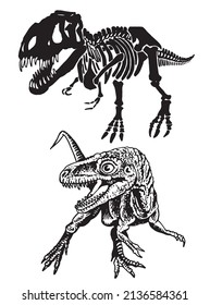 Graphical set of dinosaurs isolated on white background,vector illustration