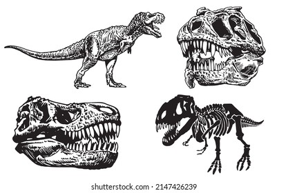 Graphical set of dinosaurs isolated on white background,vector illustration for tattoo and printing