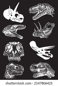 Graphical set of dinosaurs  isolated on white background,vector engraved illustration for tattoo and printing