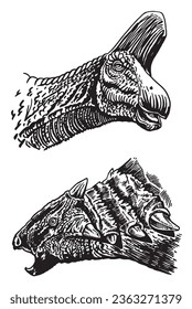 Graphical set of dinosaurs isolated on white background,vector illustration for tattoo and printing