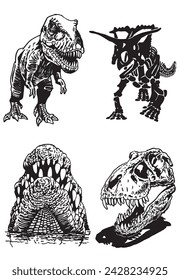 Graphical set of dinosaurs isolated on white background,vector illustration for tattoo and printing	