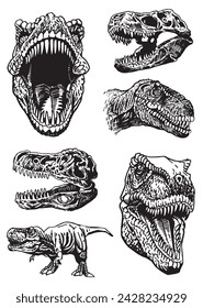 Graphical set of dinosaurs isolated on white background,vector illustration for tattoo and printing	