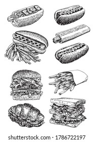 Graphical set of fast food elements isolated on white,vector illustration