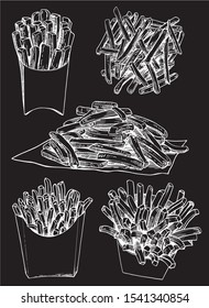 Graphical set of french fries isolated on white background,vector illustration,fast food