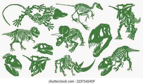 Graphical  set of green dinosaurs isolated on white background,vector illustration