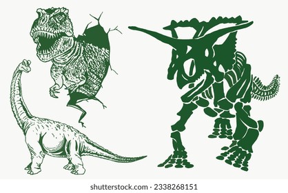 Graphical set of green dinosaurs,vector color elements for design, covers,background