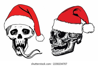 Grafische menschliche Schädel im Weihnachtsmann, einzeln auf weißem Hintergrund, Vektorelement der Spott-Gestaltung von Weihnachten