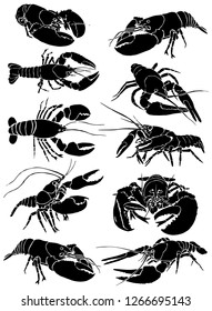 Graphical set  of lobsters isolated on white background,vector illustration ,sea-food icons