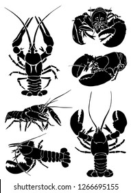 Graphical set  of lobsters isolated on white background,vector illustration ,sea-food icons