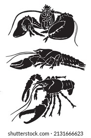Graphical set of  lobsters, sea-food elements,vector illustration on white background