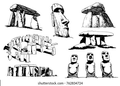 Graphical set of megaliths isolated on white background,vector