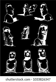 Graphical set of moai isolated on black background,vector illustration