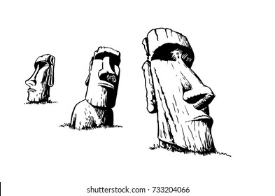 Graphical set of moai isolated on white background,vector illustration