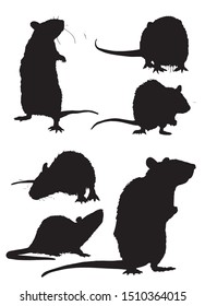 Graphical set of rat silhouettes isolated on white background,vector illustration
