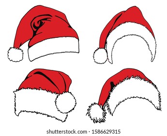 Graphical set of red hats isolated on white background,vector new year elements