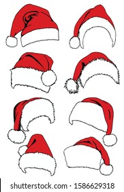 Graphical set of red hats isolated on white background,vector new year elements