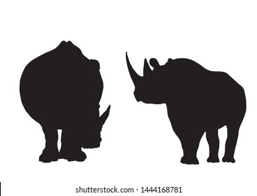 Graphical set of rhino  silhouettes isolated on white,vector illustration, symbol