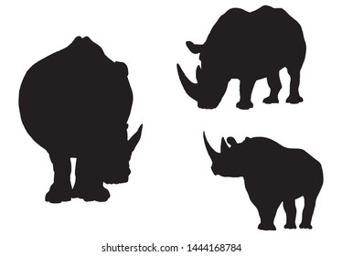 Graphical set of rhino  silhouettes isolated on white,vector illustration, symbol