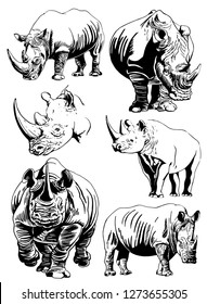 Graphical set of rhinos isolated on white background,vector illustration