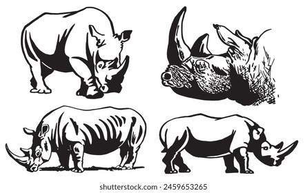 Graphical set of rhinos isolated on white background,vector elements