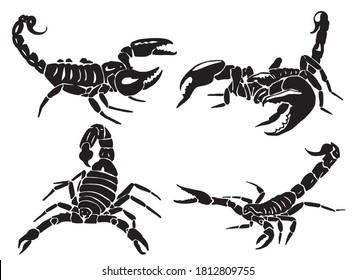 Graphical  set of scorpions isolated on white background,vector illustration for tattoo and design