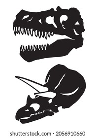 Graphical set of silhouettes of skulls of dinosaurs isolated on white background, vector illustration 