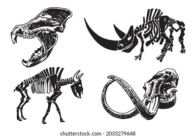 Graphical set of skeletons and skulls isolated on white background,vector elements