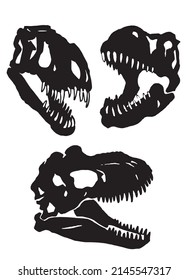 Graphical set of skulls silhouettes of dinosaur isolated on white background,vector elements