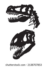 Graphical set of skulls of tyrannosaurus isolated on white, vector fossils