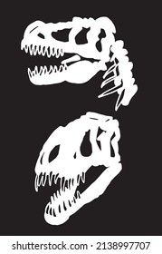 Graphical set of skulls of tyrannosaurus isolated on black, vector fossils