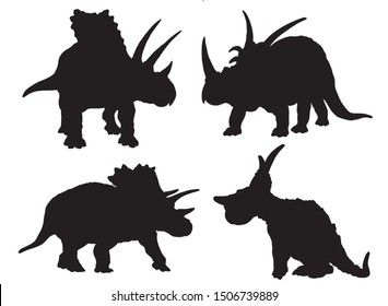 Graphical set  of triceratops silhouettes isolated on white background,vector illustration