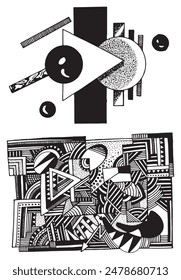 Grafisches Set aus zwei abstrakten Illustrationen mit geometrischen Formen , Vektorgrafik abstraktes Design