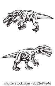 Graphical set of tyrannosauruses isolated on white background