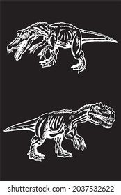 Graphical set of tyrannosauruses isolated on black background