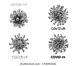 Graphical set of virus moleules isolated on white background, vector illustration, covid -19
