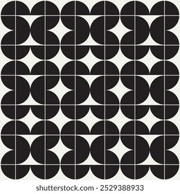 Graphical shapes of half circles in black and beige shades. The classic Bauhaus style pattern design for a unique wall decor, textiles and interior design.