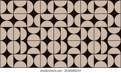 Formas gráficas de semicírculos em tons de marrom e bege. O design clássico padrão estilo Bauhaus para uma decoração de parede única, têxteis e design de interiores.