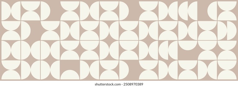 Graphical shapes of half circles in cream and pink. Repeated and decorative design that can be used for packaging, decorating, interior design, wallpapers, banners, and more.