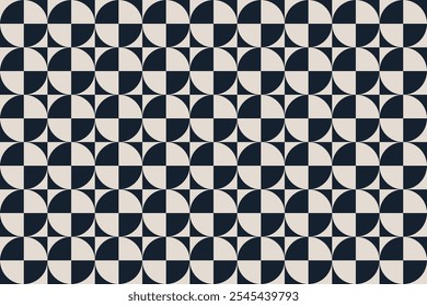 Graphical shapes of half circles in navy blue and cream. Repeated and decorative design that can be used for packaging, decorating, interior design, wallpapers, banners, and more.