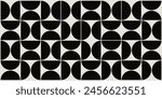Graphical shapes of half circles and squares in black and beige. The classic Bauhaus style pattern design.