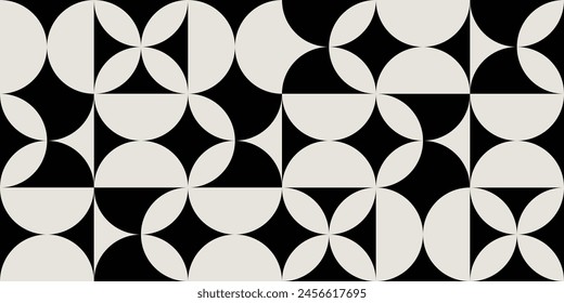 Grafische Formen von Halbkreisen und Quadraten in Schwarz und Beige. Das klassische Bauhaus-Design.