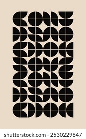 Graphical shapes of quarter circles in black and beige shades. The classic Bauhaus style pattern design for a unique decor, textiles and interior design.