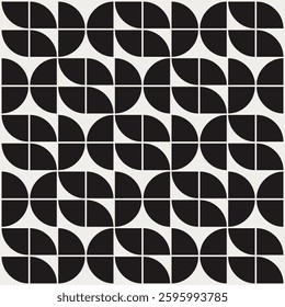 Graphical shapes of quarter circles in black and white shades for wall dcor, textiles and interior design.