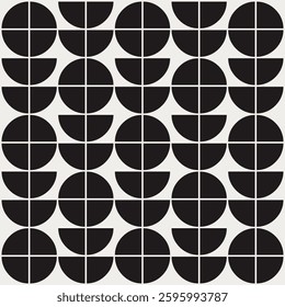 Graphical shapes of quarter circles in black and white shades for wall dcor, textiles and interior design.