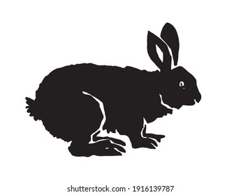 Graphical silhouette of bunny isolated on wite,vector illustration