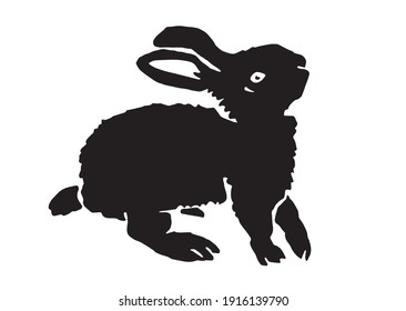 Graphical silhouette of bunny isolated on wite,vector illustration