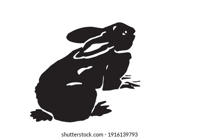 Graphical silhouette of bunny isolated on wite,vector illustration