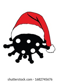 Graphical silhouette of coronavirus in Santa Claus hat isolated on white background,vector illustration