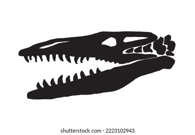 Grafische Silhouette des Krokodil-Schädels einzeln auf weißem Hintergrund, Vektorgrafik für Tätowierung und Druck