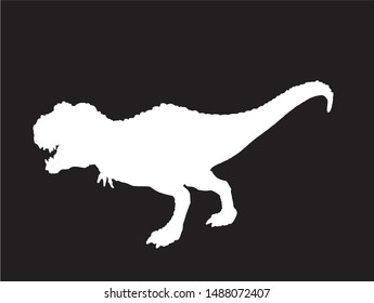 Graphical silhouette of dinosaur isolated on black,vector illustration